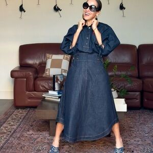 Zimmermann Dark Blue A-Line Skirt and also denim blouse all together